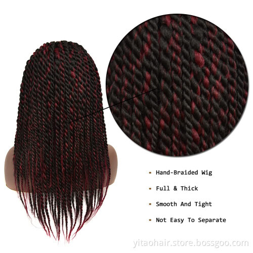 Burgundy Box Braided Lace Front Wig Braids Long Straight Synthetic Wigs For Afro Black Women Daily Wear Black Mixed Wine Red